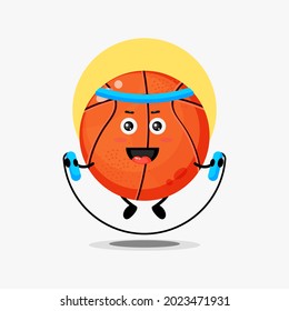 Cute basketball character doing jump rope