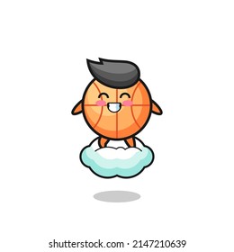 cute basketball illustration riding a floating cloud , cute design