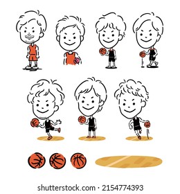 Juego de ilustraciones de baloncesto de corte -vector-