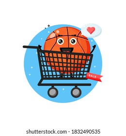 Cute basketball mascot in the shopping cart