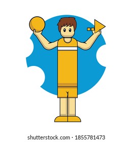 cute basketball player character who will choose the way to stop or continue illustration art