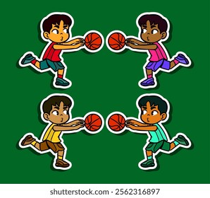 Cute Basketball Player Doodle Sticker Illustration