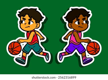 Cute Basketball Player Doodle Sticker Illustration
