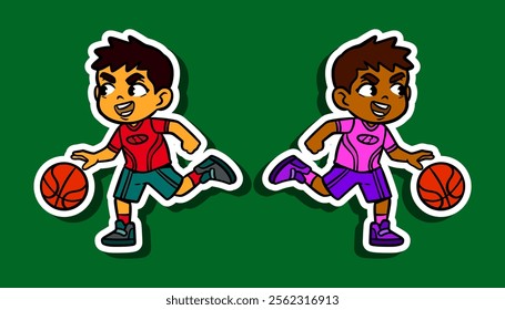 Cute Basketball Player Doodle Sticker Illustration