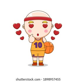 Un jugador de baloncesto. Ilustración vectorial del carácter chibi aislado en fondo blanco.