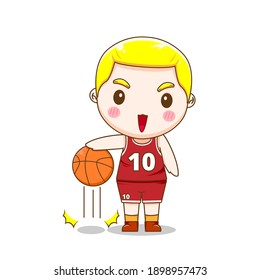 Cute basketball player. Vector illustration of chibi character isolated on white background.