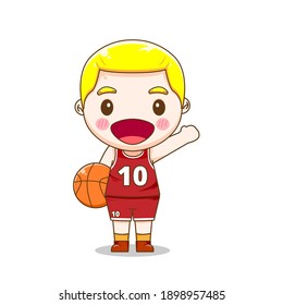 Cute basketball player. Vector illustration of chibi character isolated on white background.