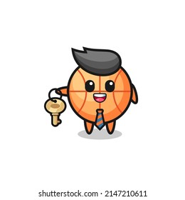 cute basketball as a real estate agent mascot , cute design