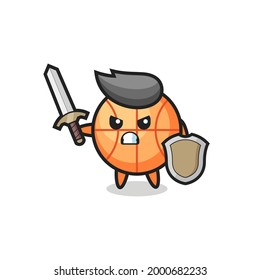 cute basketball soldier fighting with sword and shield , cute style design for t shirt, sticker, logo element