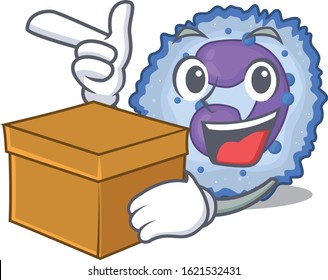 Cute basophil cell cartoon character having a box