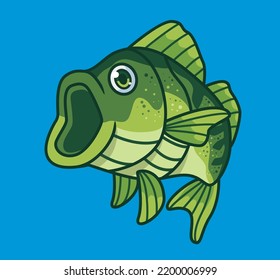 Cute Bass Fish With A Big Mouth. Isolated Cartoon Animal Illustration. Flat Style Sticker Icon Design Premium Logo Vector. Mascot Character