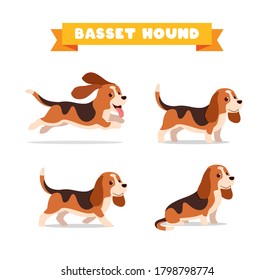 cute basset hound dog animal pet with many pose bundle set