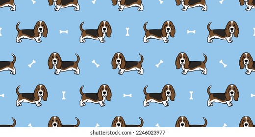 Cute basset hound dog cartoon seamless pattern, vector illustration