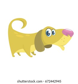 Cute Basset Hound dog cartoon. Vector illustration isolated on white background. Doggy icon character