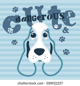 A cute Basset Hound dog with long ears.  A vector illustration.