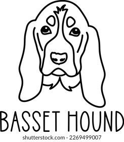 Cute basset hound face. Dog head icon. Hand drawn isolated vector illustration in doodle style on white background