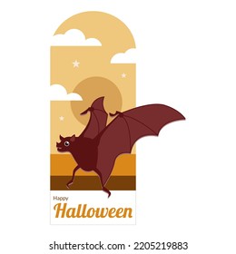 a cute bat announces happiness. Happy Halloween to everyone who celebrates. Perfect for greeting cards, your design elements.