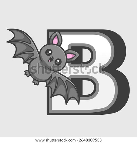 Cute Bat In B Alphabet Cartoon Vector Icon Illustration. Animal Education Icon Concept Isolated Premium Vector. Flat Cartoon Style
