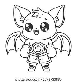 Cute bat becomes a boxer, for coloring