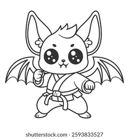 Cute bat becomes martial arts expert, for coloring