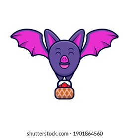 Cute Bat Bring Fruit Cartoon Icon Illustration