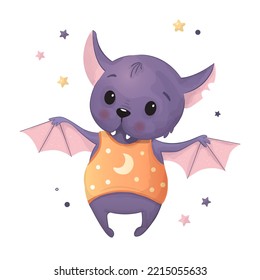 Cute bat card. Kids wear print, halloween greeting card.