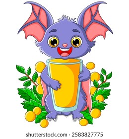 A cute bat carrying orange glass. Vector illustration