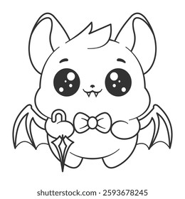 Cute bat carrying umbrella, for coloring