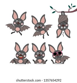 Cute bat cartoon character set.