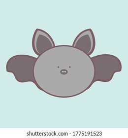 Cute bat cartoon character vector isolated on light blue background