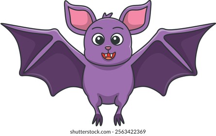 Cute bat cartoon. Flat vector illustration. Wild life animals. Cute animal on white background