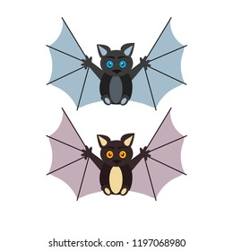 Cute bat cartoon icon. Element, object for holiday card, holliday invitation and party design.