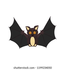 Cute bat cartoon icon. Element, object for holiday card, holliday invitation and party design.