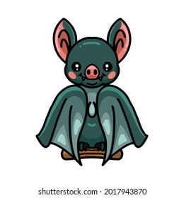 Cute bat cartoon sitting on tree