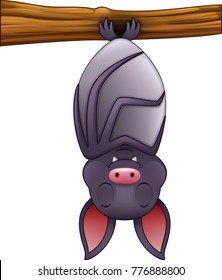 Cute bat cartoon sleeping hanging tree
