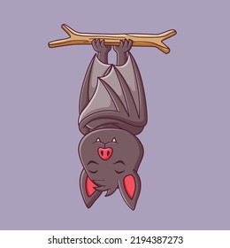 Cute Bat Cartoon Sleeping. Bat Mascot Cartoon Character. Halloween Icon Concept . Flat Cartoon Style Suitable for Web Landing Page, Banner, Flyer, Sticker, Card
