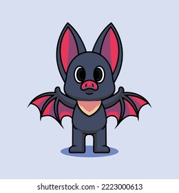 Cute Bat Cartoon Vector Icon Illustration. Animal Education Icon Concept Isolated Premium Vector. Flat Cartoon Style
