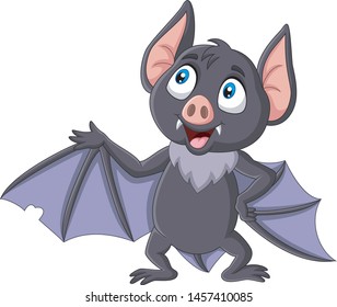 Cute bat cartoon waving isolated on white background