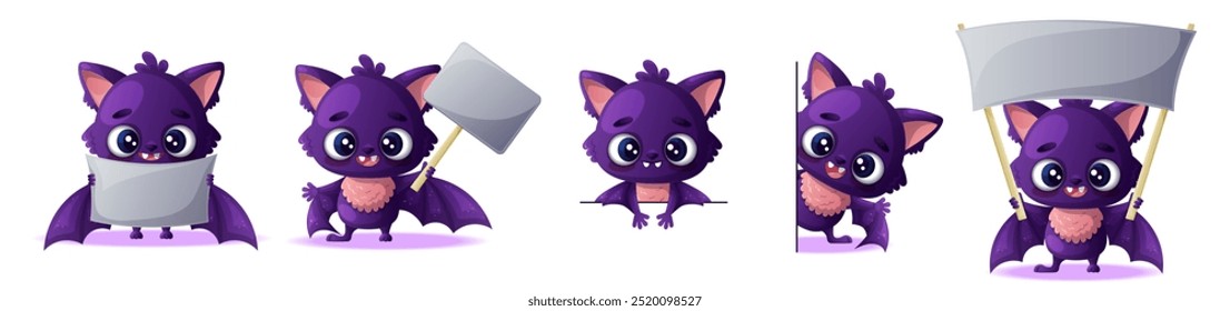 Cute Bat Character Engaged in Different Activity Vector Set