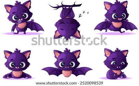 Cute Bat Character Engaged in Different Activity Vector Set