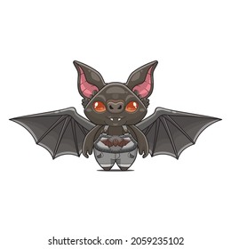 cute bat character illustration. chibi animal mascot, suitable for stickers, educational purposes, book covers. Halloween content, for girls and boys.