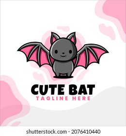 cute bat character logo design