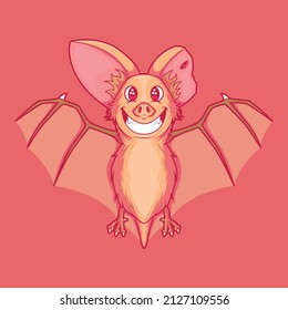 Cute Bat character smiling vector illustration. Animal, mascot, funny design concept.