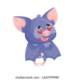 Cute Bat Character Standing with Heart in Its Eyes Vector Illustration