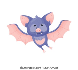 Cute Bat Character Waving Wings Isolated on White Background Vector Illustration