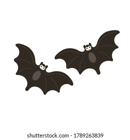 Cute bat with charming face. Abstract halloween animal silhouette. Isolated character design. Vector illustration on white background for stickers, invites, banner.