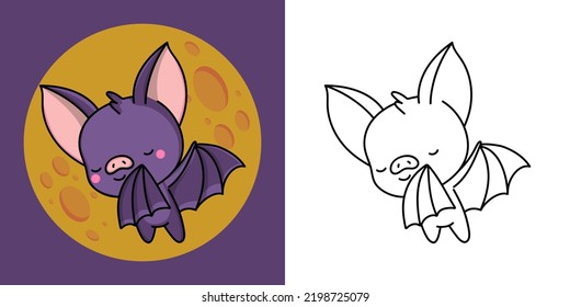 Cute Bat Clipart for Coloring Page and Illustration. Happy Clip Art Flittermouse. Vector Illustration of a Kawaii Animal for Stickers, Prints for Clothes, Baby Shower, Coloring Pages.
 svg