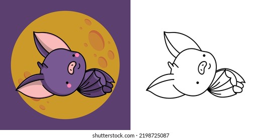 Cute Bat Clipart Illustration and Black and White. Funny Clip Art Flittermouse. Vector Illustration of a Kawaii Animal for Coloring Pages, Stickers, Baby Shower, Prints for Clothes.
 svg