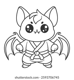 Cute bat doing martial arts stance, for coloring