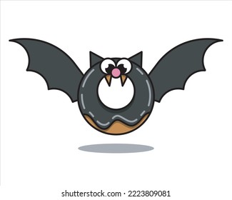 cute bat donut vector logo